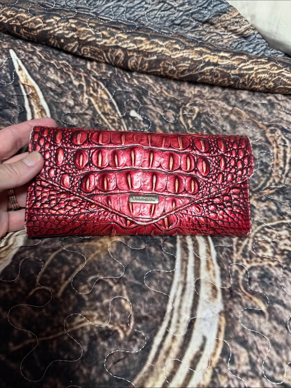 Brahmin Red Croc-Embossed Continental Wallet